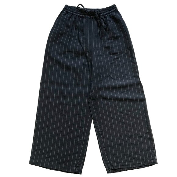 NWOT 120 % Lino Pinstripe Drawstring Pants Womens 40 XS Navy Blue Stripe Linen - Picture 12 of 12